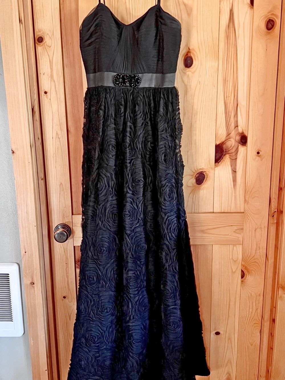 Adrianna Papell Black Sleeveless Rosette Maxi Dress